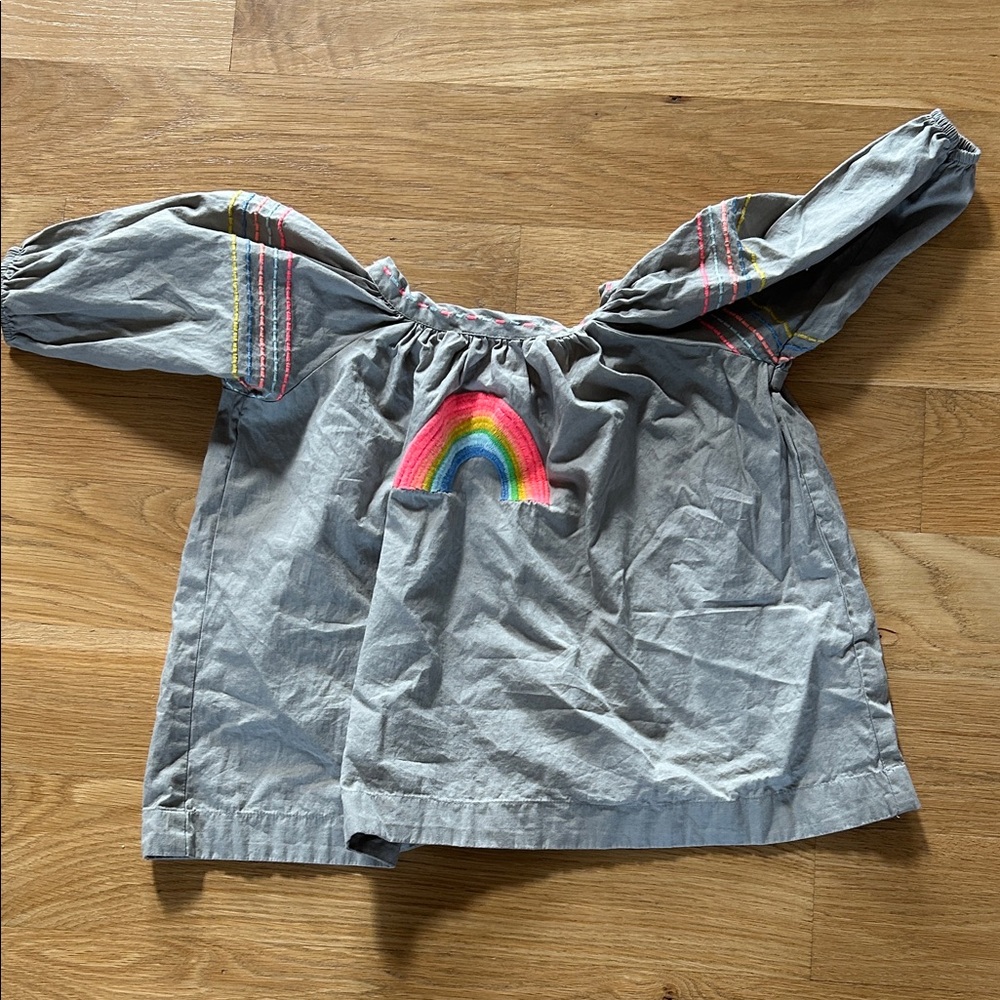 Everbloom Gray Top with Rainbow Embroidery